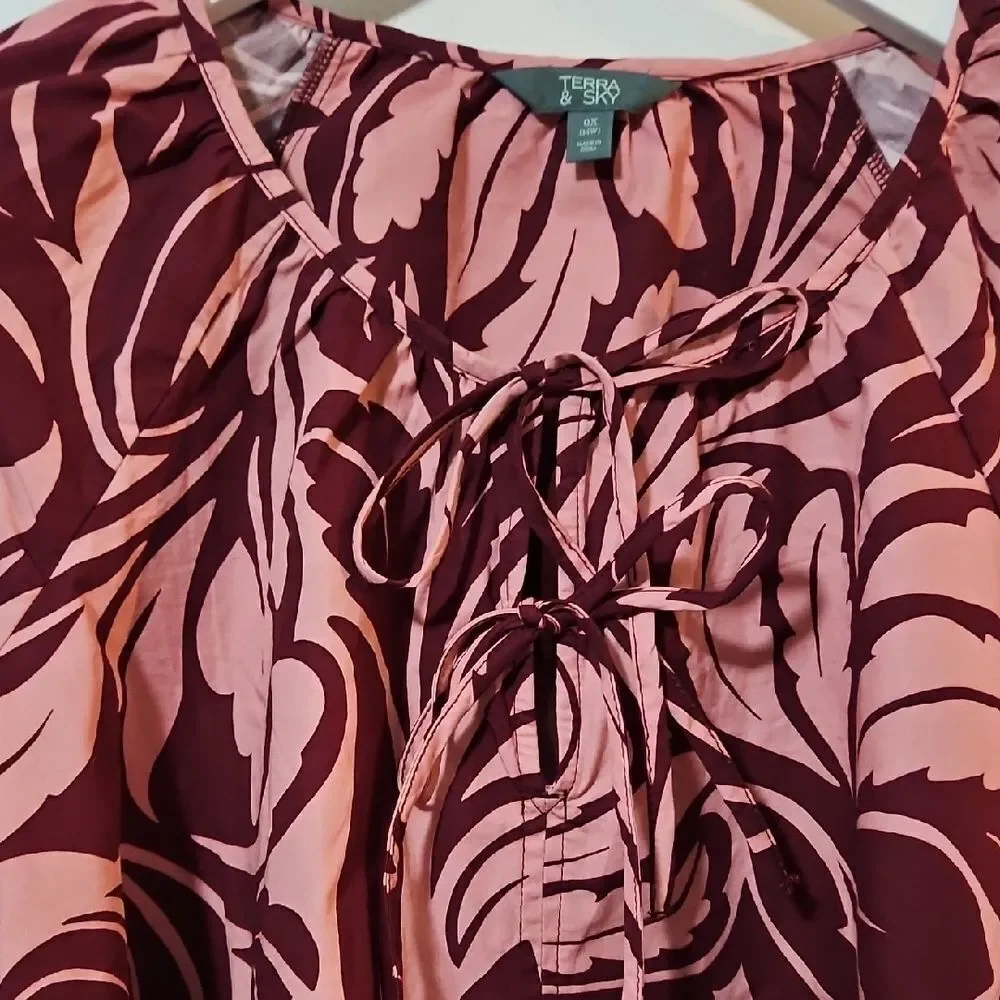 Terra & Sky Pink and Burgundy Blouse 14W